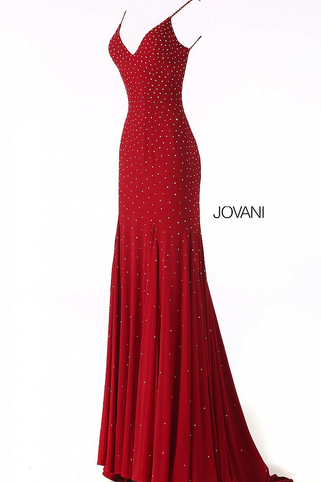 Jovani 63563 Long Embellished V Neck Evening Gown jersey prom dress Fitted