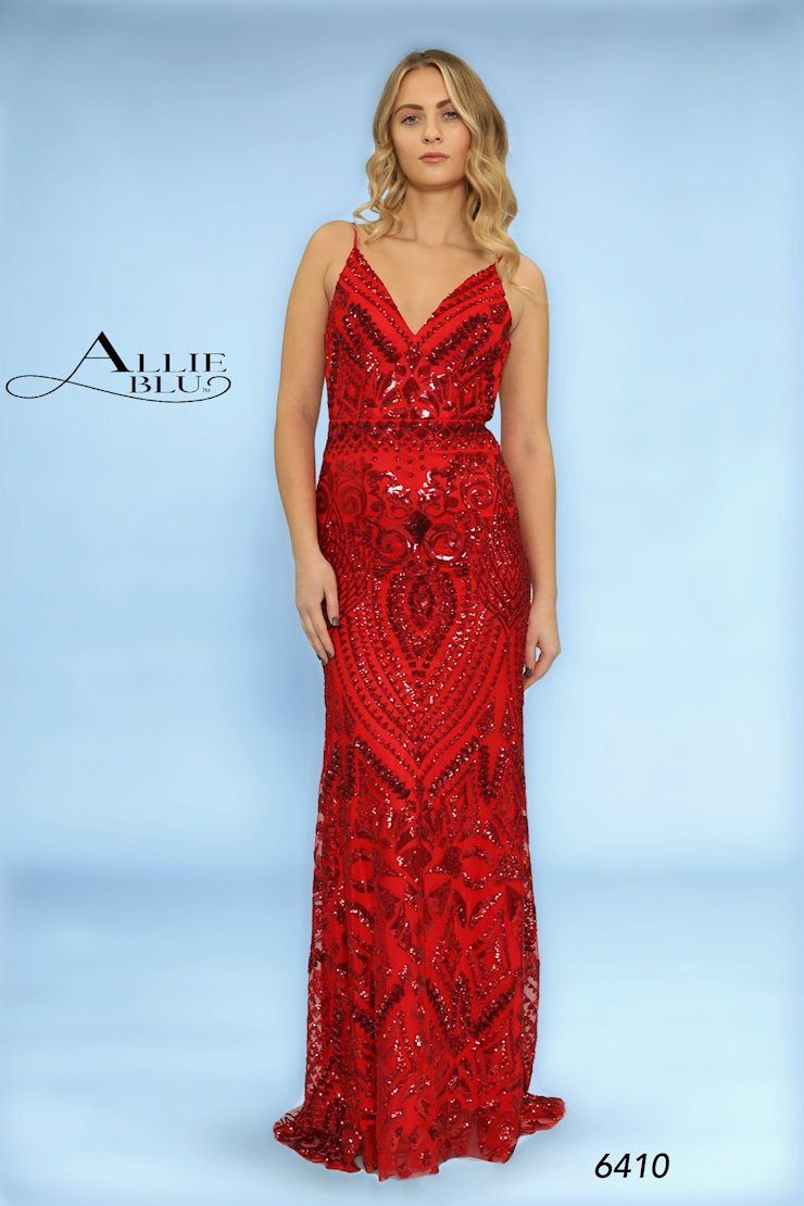 Allie Blu 6410 Size 8 Red Long Sequin V Neck Backless Prom Dress Evening Gown