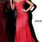 Jovani 64521 off the shoulder long train mermaid embellished lace prom dress   Available Colors: black,  peacock, red, steel, black/blue  Available Sizes: 00 - 24 Details:  underlay embellished lace prom dress with off-the-shoulder fitted bodice and sweetheart neckline, floor-length fitted skirt with a flared end and sweeping train. 