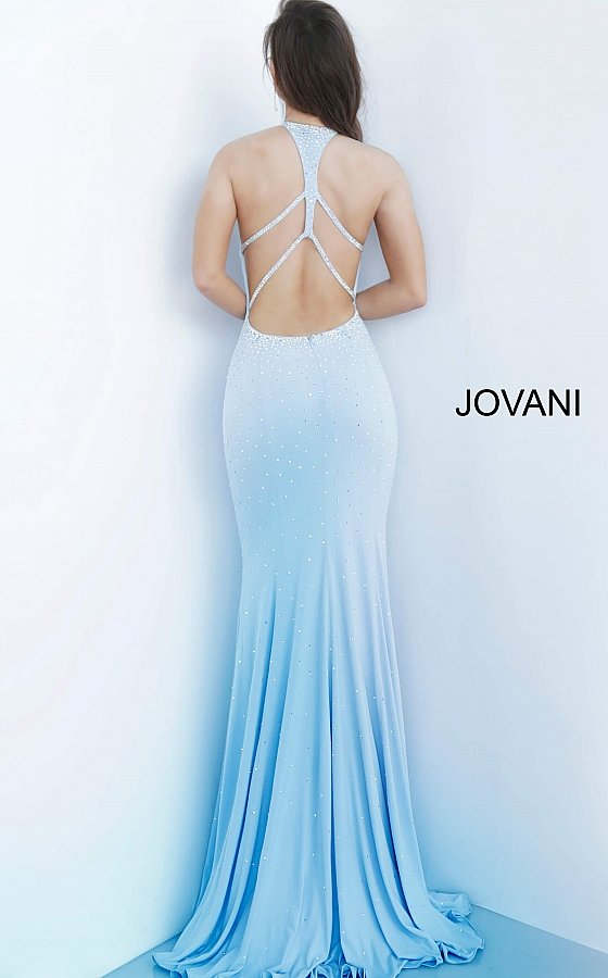Jovani 67101 Long keyhole neckline embellished prom dress Fit Flare Open Back