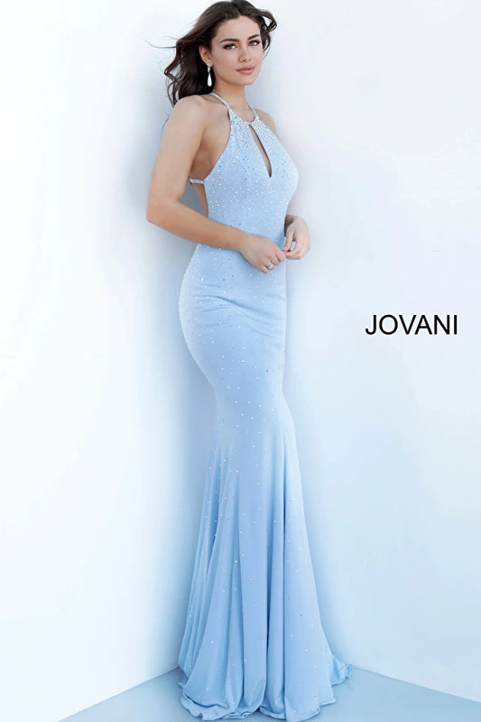 Jovani 67101 Long keyhole neckline embellished prom dress Fit Flare Open Back