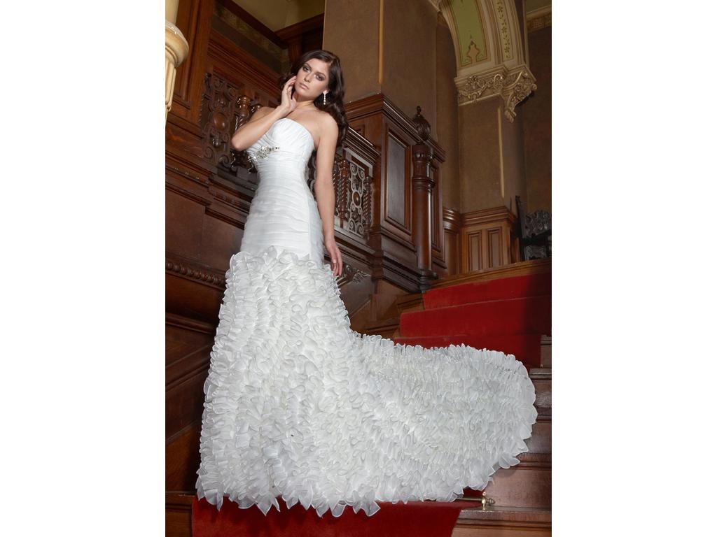Impression Bridal 6807 Size 12 Fit & Flare Wedding Dress Ruffle Mermaid White