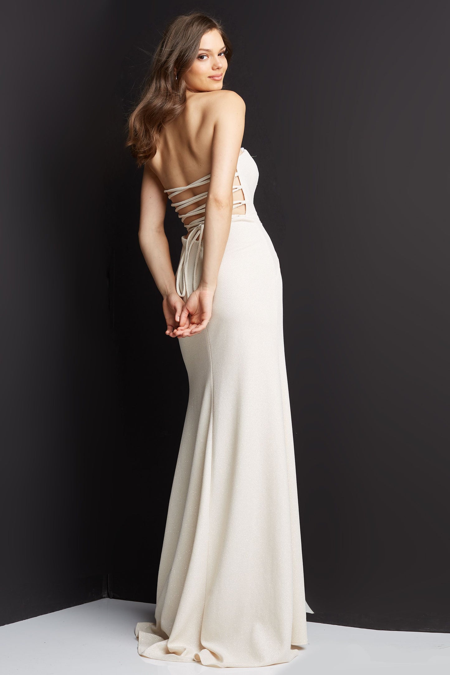 Jovani JVN08510 Prom Dress Strapless Corset Back Glitter Long Evening Gown 08510