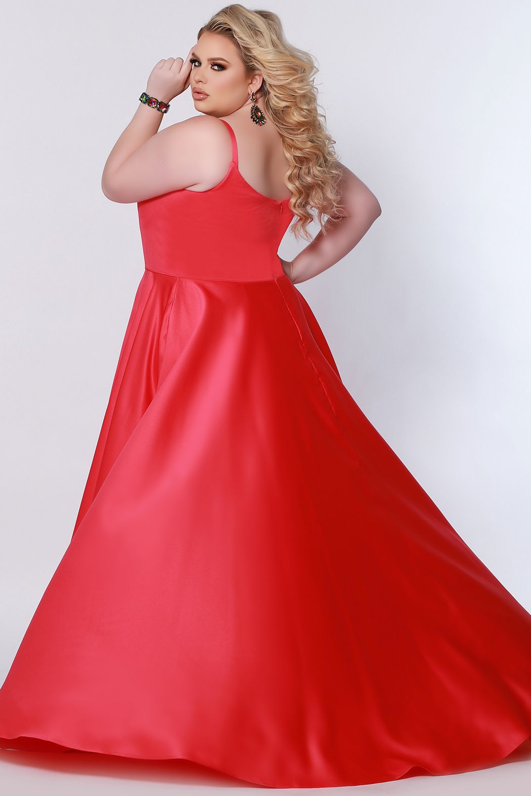 Sydney's Closet SC7335 Scoop Neckline Prom Dress Plus Sized A Line Satin SC 7335