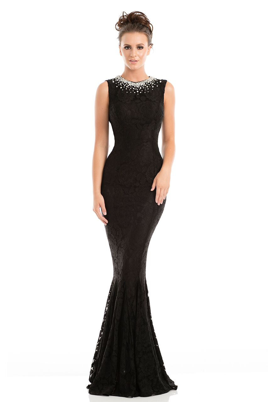 Johnathan Kayne 7054 Size 8 Black Lace Fitted pageant prom dress Formal Gown