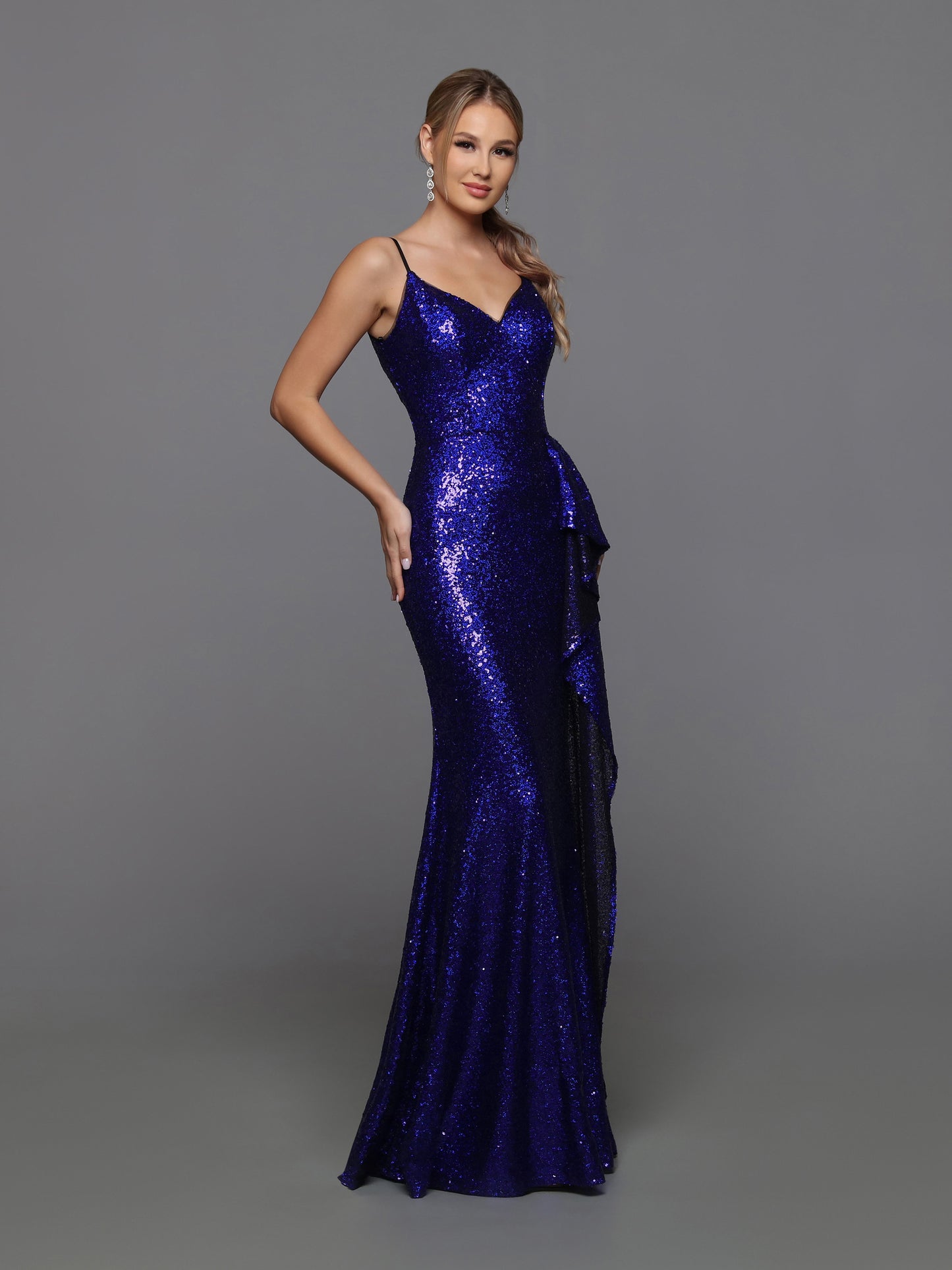 Sparkle Prom 72226 Long Fitted Sequin V Neck Ruffle skirt Prom Dress Evening Gown  Sizes: 0-20  Colors: Gold/Black, Lilac, Cobalt]