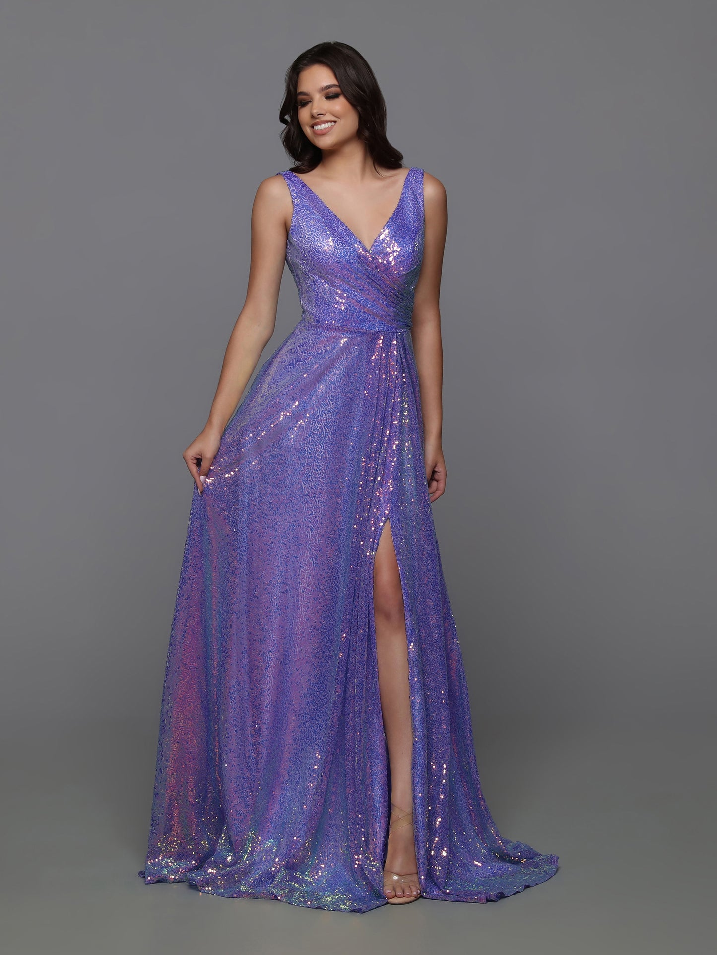Sparkle Prom 72229 Long Sequin A Line Prom Dress Slit Ruched Skirt Formal Gown Iridescent  Sizes: 0-20  Colors: Cobalt, Gold/Black, Lilac