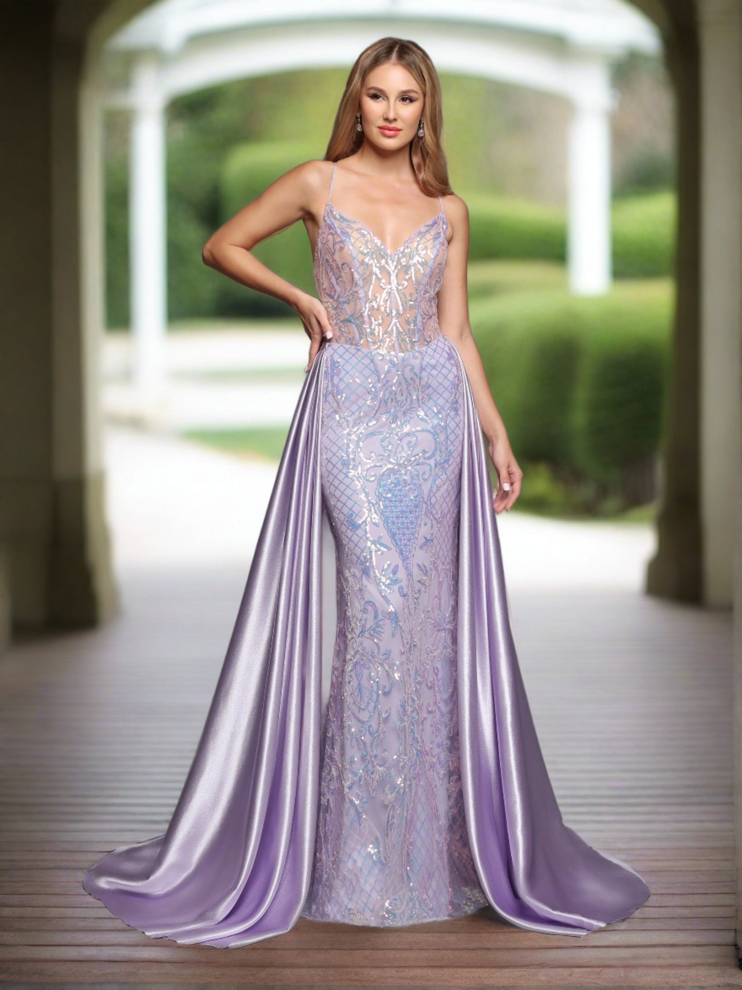 Sparkle Prom 72233 Size 4 Lilac Long Fitted Sequin Sheer Overskirt Prom Dress Pageant Gown Backless Corset Sparkle Prom 72233 Size 4 Lilac Long Fitted Sequin Sheer Overskirt Prom Dress Pageant Gown Backless Corset