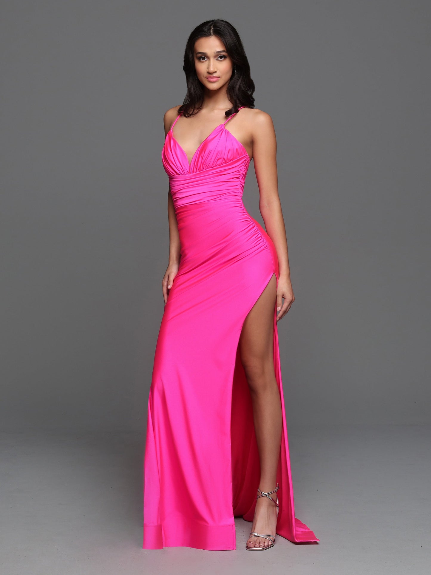 Sparkle Prom 72254 Long Fitted Jersey Neon Prom Dress Corset Side Slit Formal Gown  Sizes: 0-20  Colors: Neon Orange, Neon Pink, Purple