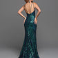 Sparkle Prom 72274 Long Fitted Iridescent Sequin Lace Prom Dress V Neck Slit Formal Gown   Sizes: 0-20  Colors: Green/Multi