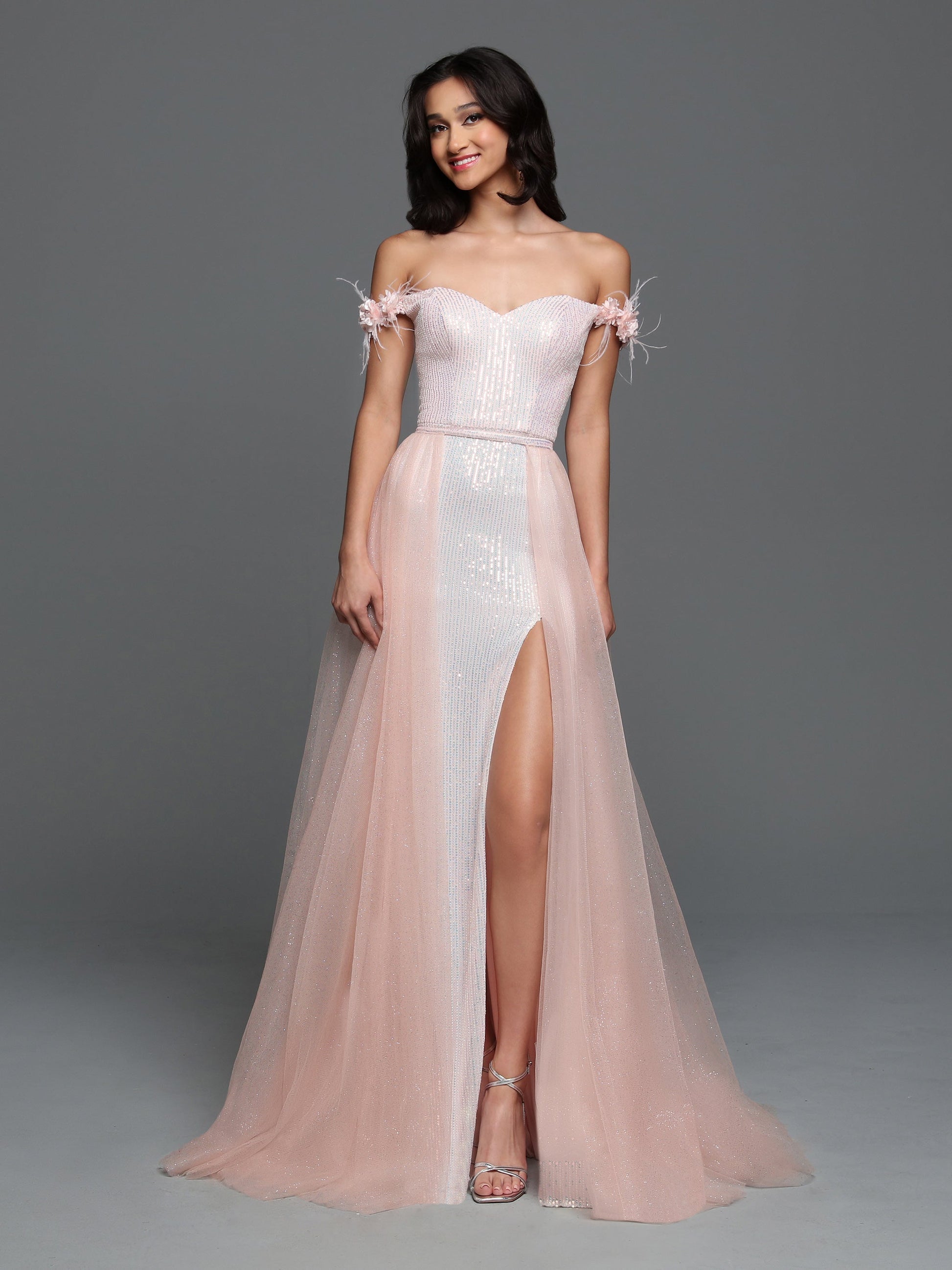 Sparkle Prom 72291 Size 6 Pink Long Sequin Off the shoulder feather La Glass Slipper Formals Sparkle Prom 72291 Size 6 Pink Long Sequin Off the shoulder feather La Glass Slipper Formals