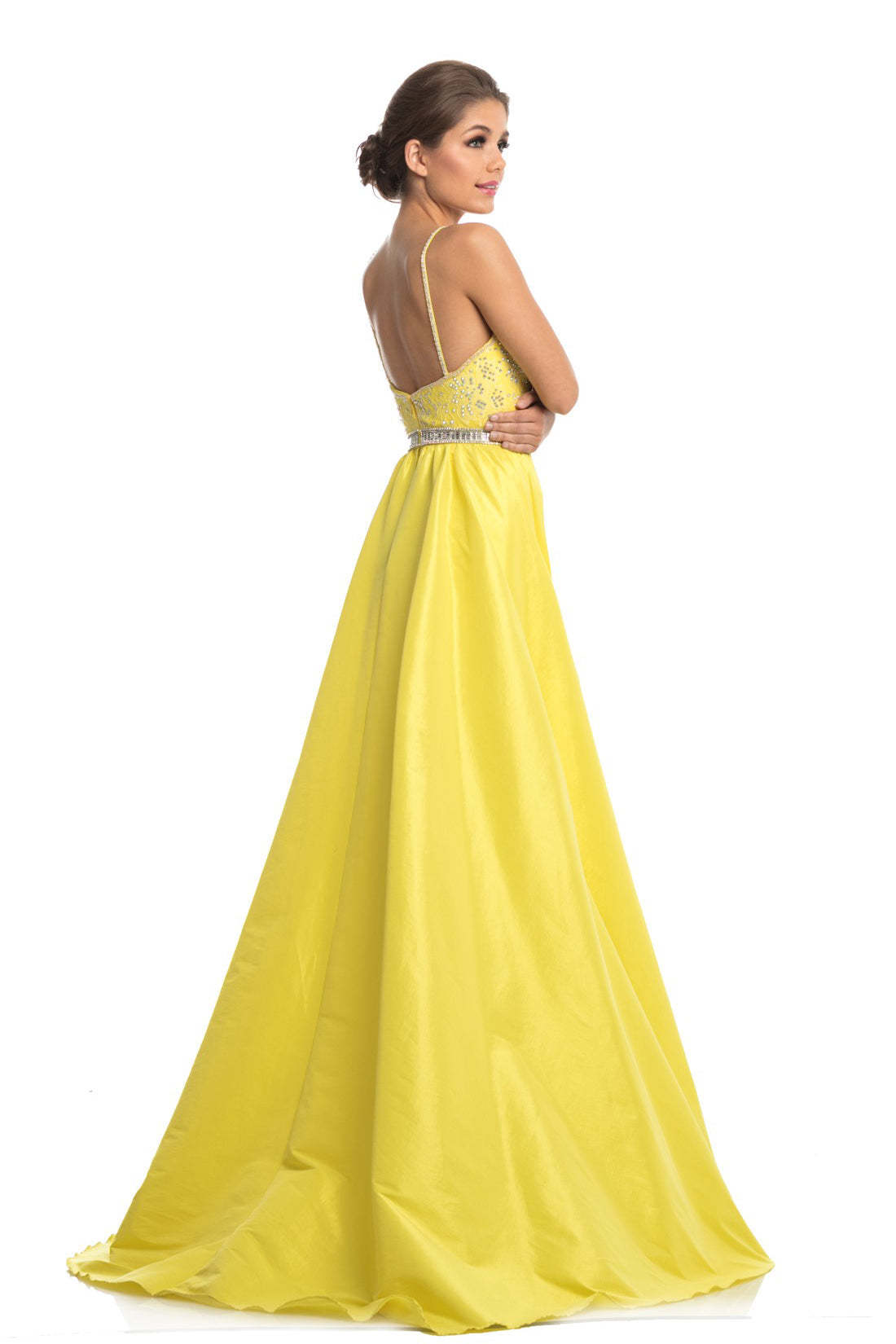 Johnathan Kayne 7242 Size 4 Canary Yellow Lace V Neck Pageant Gown Prom Dress OverSkirt Johnathan Kayne 7242 Size 4 Canary Yellow Lace V Neck Pageant Gown Prom Dress OverSkirt