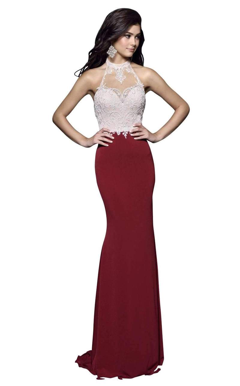 Nina Canacci 7369 size 2 Burgundy embellished high neckline backless fitted long prom dress evening gown   Burgundy   Size 2