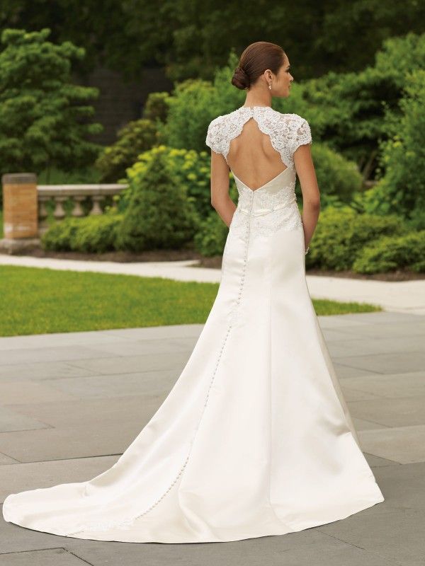 Mon Cheri 110230 Size 26W Satin Fit & Flare Wedding Dress Lace Sheer Cap sleeves Mon Cheri 110230 Size 26W Satin Fit & Flare Wedding Dress Lace Sheer Cap sleeves