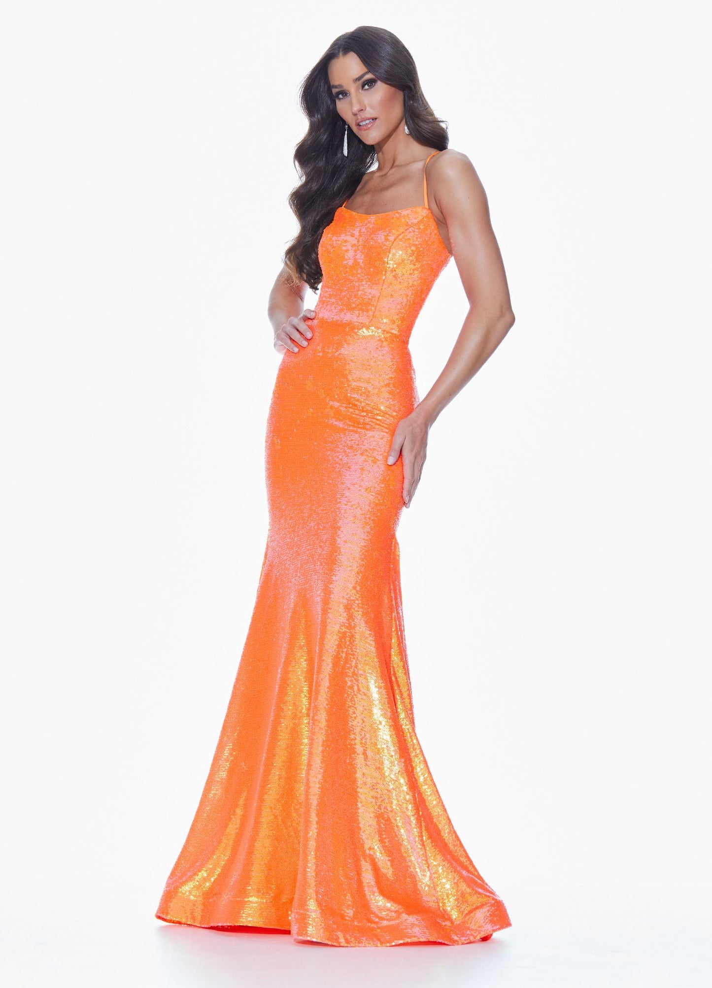 Ashley Lauren 11024 Coral Size 4 Sequin Prom Dress with Lace Up Back Pageant Gown