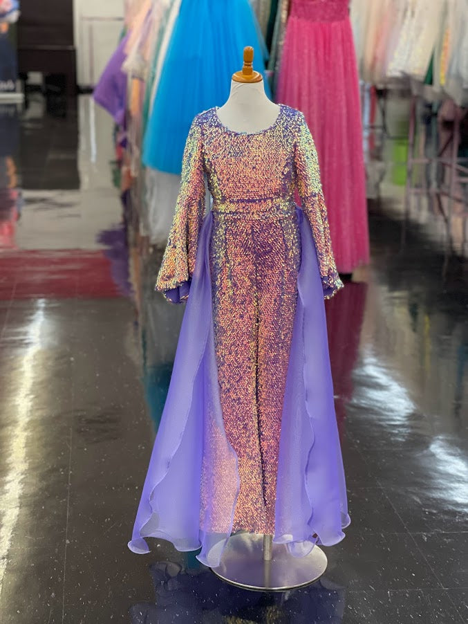 Marc Defang 8004k Kids Size 6 Iridescent Purple Jumpsuit Sequin Bell Sleeve Pageant Overskirt Fun Fashion Marc Defang 8004k Kids Size 6 Iridescent Purple Jumpsuit Sequin Bell Sleeve Pageant Overskirt Fun Fashion
