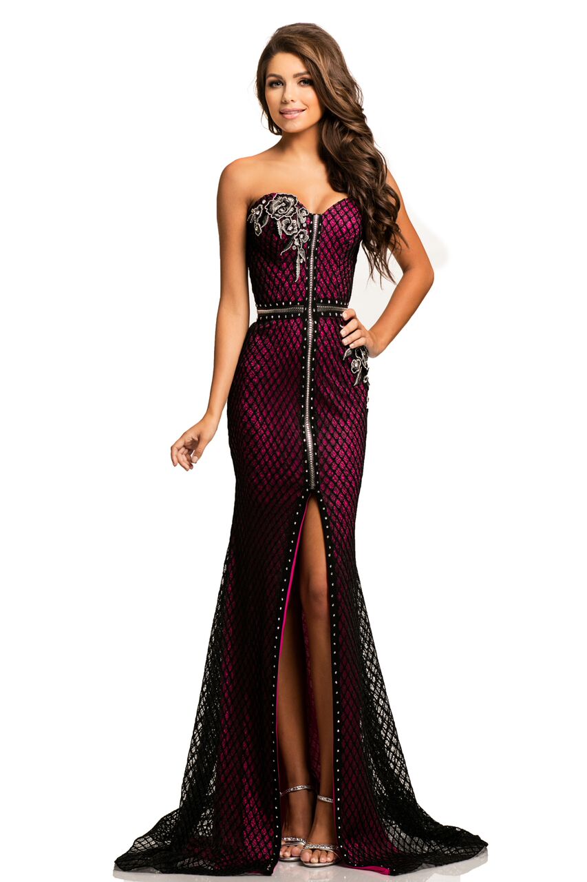 Johnathan Kayne 8042 Size 12 Black/Fuchsia pageant gown prom dress