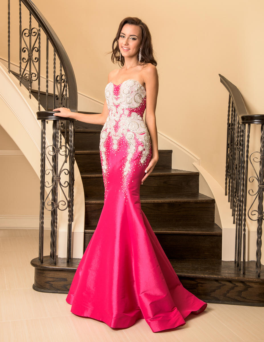 Vienna 8059 Size 10 Fuchsia Pageant Gown Mermaid Prom Dress Crystal Embellished