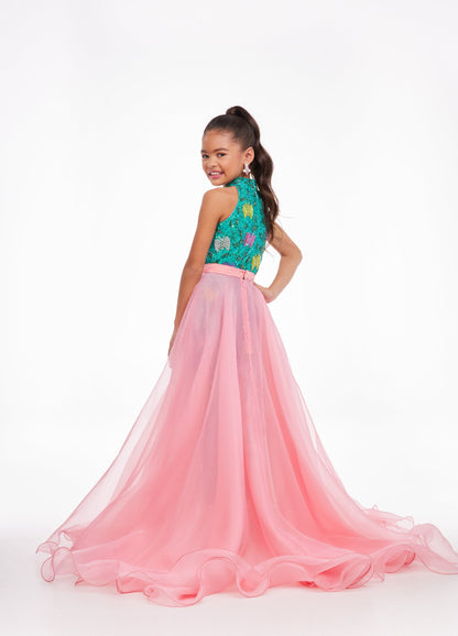 Ashley Lauren 8067 Pair this kids organza overskirt with wire hem with your favorite ASHLEYlauren jumpsuit, romper or cocktail dress. Ashley Lauren 8067 Kids Organza Overskirt with Wire Hem Fun Fashion Pageant Girls  Colors Hot Pink, Ivory, Fuchsia, Lilac, Pink, Royal, Sky, Jade  Sizes  4, 6, 8, 10, 12, 14  Wire Hem Organza Pictured Here with Jumpsuit Style 8069