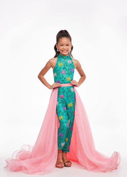Ashley Lauren 8067 Pair this kids organza overskirt with wire hem with your favorite ASHLEYlauren jumpsuit, romper or cocktail dress. Ashley Lauren 8067 Kids Organza Overskirt with Wire Hem Fun Fashion Pageant Girls  Colors Hot Pink, Ivory, Fuchsia, Lilac, Pink, Royal, Sky, Jade  Sizes  4, 6, 8, 10, 12, 14  Wire Hem Organza Pictured Here with Jumpsuit Style 8069