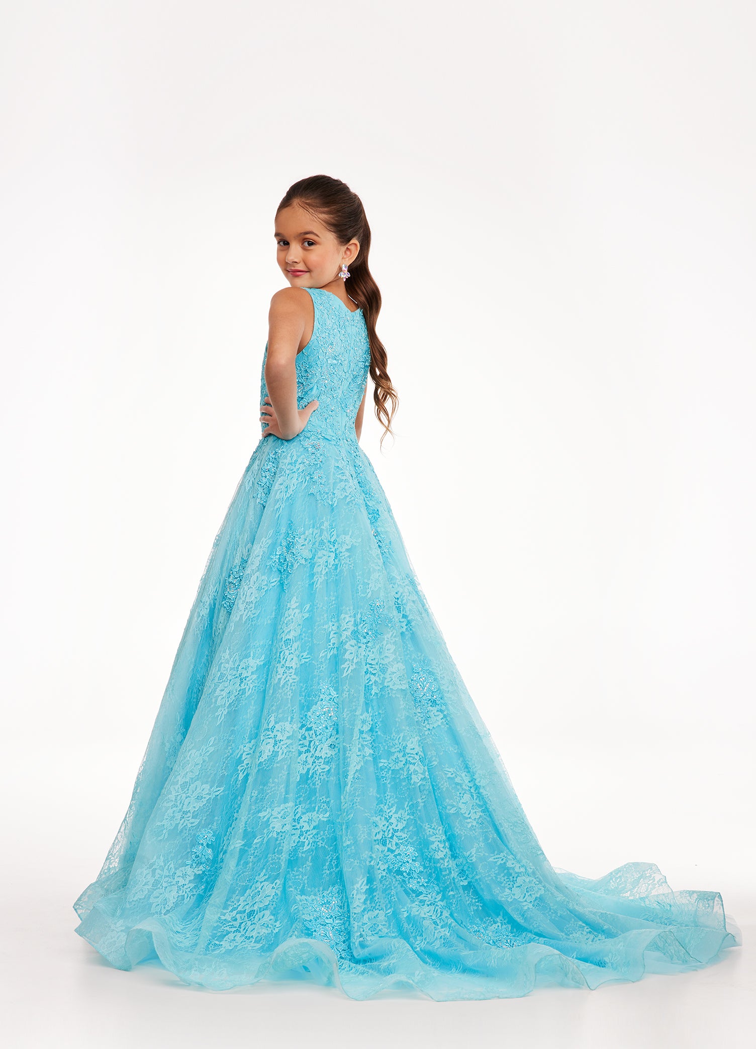 Ashley Lauren Kids 8073 Size 16 LILAC Girls Dress Long Lace A Line Ball Gown Pageant Dress High Neck Ashley Lauren Kids 8073 Size 16 LILAC Girls Dress Long Lace A Line Ball Gown Pageant Dress High Neck