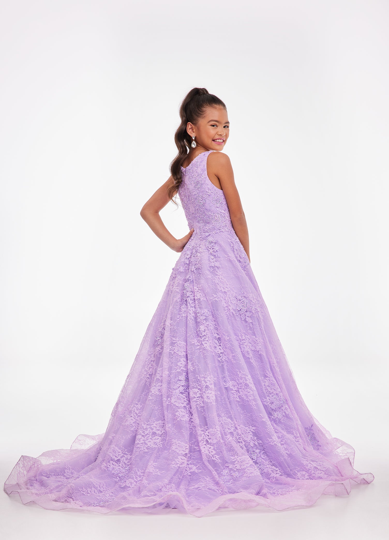 Ashley Lauren Kids 8073 Size 16 LILAC Girls Dress Long Lace A Line Ball Gown Pageant Dress High Neck Ashley Lauren Kids 8073 Size 16 LILAC Girls Dress Long Lace A Line Ball Gown Pageant Dress High Neck