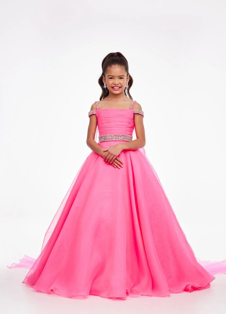 Ashley Lauren Kids 8094 Size 8 Long off the shoulder A Line Pageant Ball Gown Pageant Dress