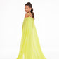 Ashley Lauren Kids 8107 Long Lace Jumpsuit Girls Cape off the shoulder Fun Fashion This embroidered lace jumpsuit features spaghetti straps giving way to scattered lace applique. Lace trims the off shoulder chiffon cape accented by scattered heat set stones. Lace Applique Chiffon Cape Jumpsuit Available Sizes: 4-16 Available Colors: Yellow, Royal