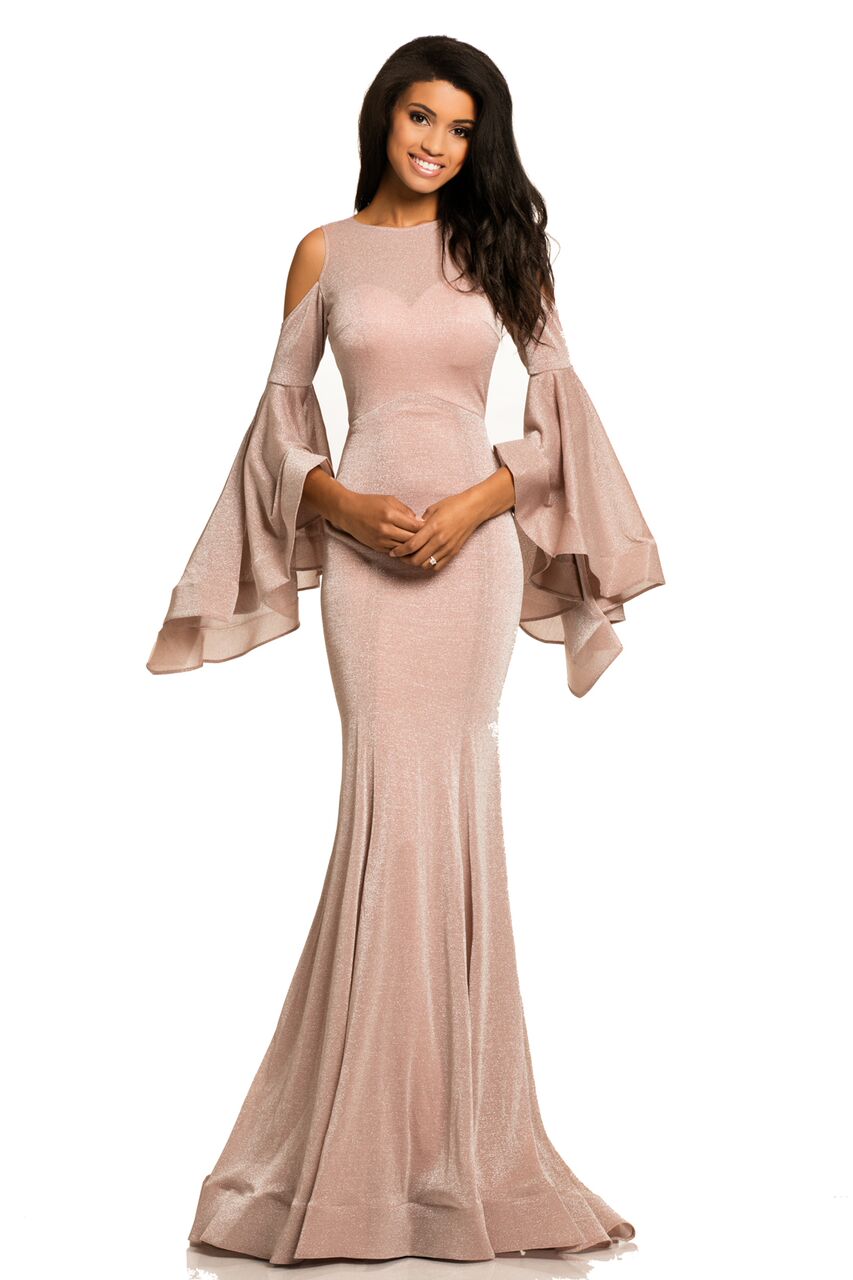 Johnathan Kayne 8111 Size 2 Long Backless Bell Sleeve Dress