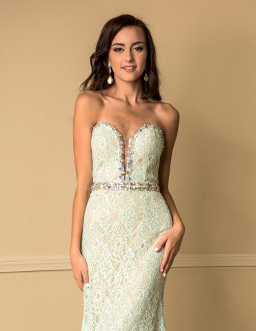 Vienna 8136 Mint Size 4 Lace Prom Dress Pageant Gown Crystal Plunging Neckline