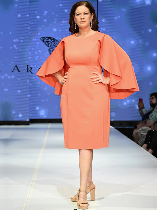 Marc Defang 8157 Size 2, 6 Orange Short Scuba Draped Sleeve Cocktail Interview Pageant Dress Evening Gown