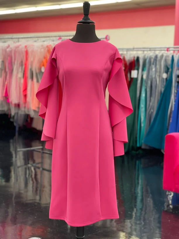 Marc Defang 8157 Size 6 Hot Pink Short Scuba Draped Sleeve Cocktail Interview Pageant Dress Evening Gown