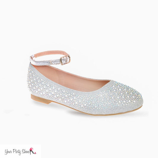 Lanie Girls Little Glitter Heels Crystal Rhinestone Shoes Flats