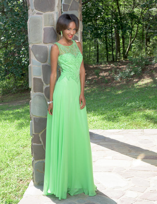 Vienna Prom 8190 Size 0 Lime Long Prom Dress sheer A Line Formal Beaded