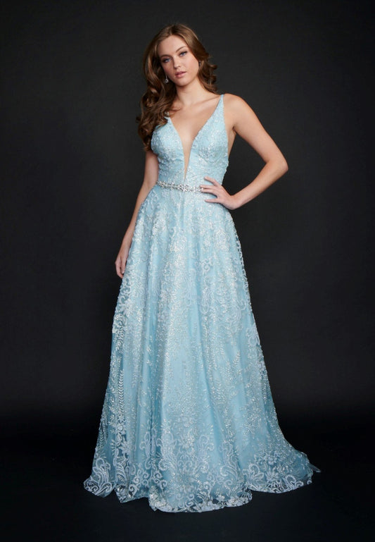 Nina Canacci 8199 Long Ballgown Prom Dress Pageant Gown Glitter Shimmer  Available Size- 4, 6, 8, 10  Available Color- Baby Blue