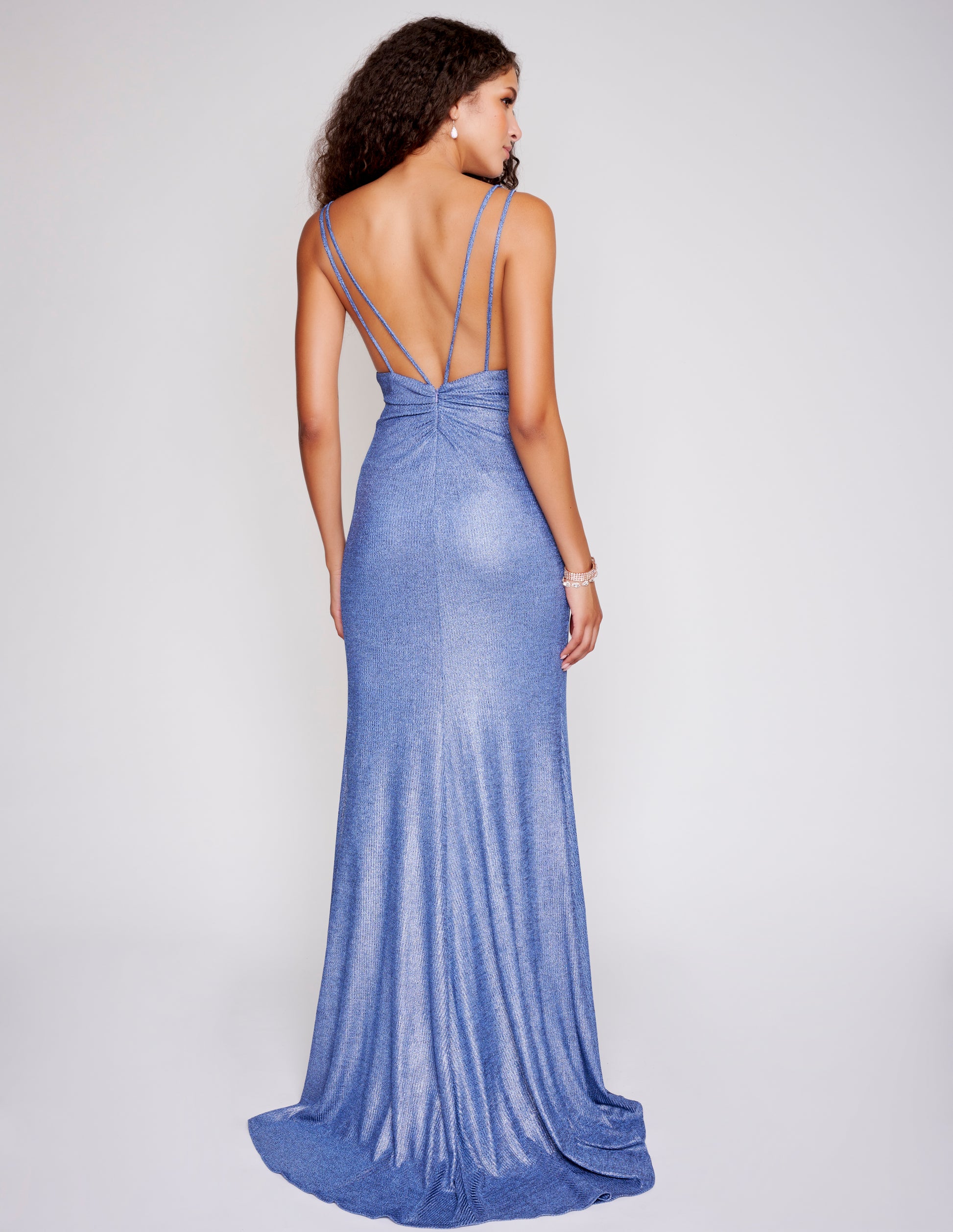 Nina Canacci 8205 Sash Skirt Prom Dress with V Neckline and maxi slit