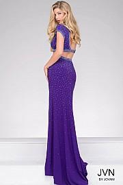 Jovani JVN36743 Size 6 Purple two piece prom dress cap sleeve slit backless Embellished