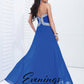Tony Bowls 11412 Available in Royal Blue size 0   ﻿Stunning Long Chiffon Prom Dress with crystal accents along the waist leading to a flowing skirt. Makes an excellent pageant gown. 