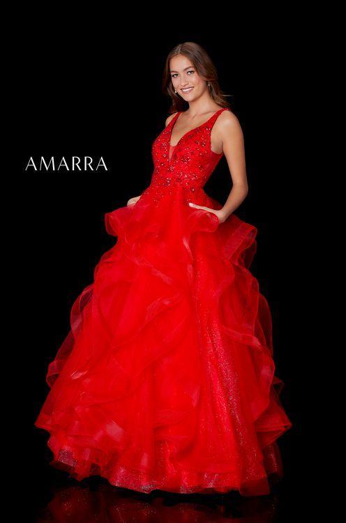 Amarra 87334 Size 8 Long Layer Ruffle A Line Ball Gown Prom Dress Sequin Pageant