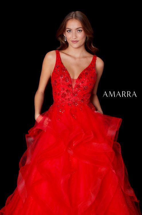 Amarra 87334 Size 8 Long Layer Ruffle A Line Ball Gown Prom Dress Sequin Pageant