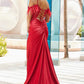 Amarra 88558 Long Shimmer Sheer Lace Feather off the shoulder prom dress Pageant Gown Slit. Flirty, feminine, and elegant, AMARRA 88558 is perfect for an unforgettable prom look. This breathtaking gown has a plunging V neckline, off-the-shoulder straps, and a lace-up back with a ruched design, creating a sexy vibe while still being modest.