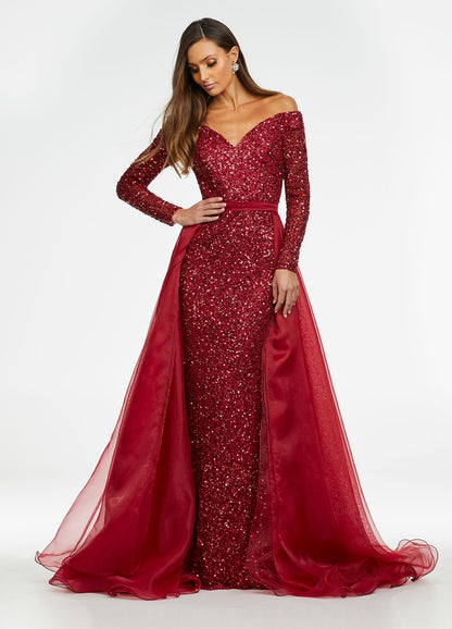 Ashley Lauren 1739 Size 4, 6 Hot Pink Long Organza Overskirt Wire Hem Pageant Prom Layer Pageant