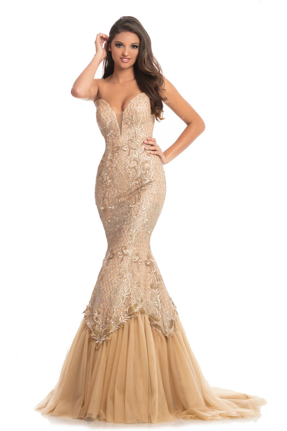 Johnathan Kayne 9001 is a Mermaid Prom Dress, Pageant Gown & Formal Evening Wear. This Classic mermaid gown with V-neck sweetheart bodice designed by Johnathan Kayne. 