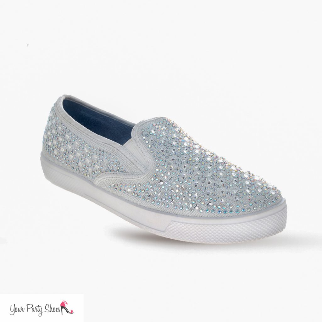 Peyton Slip on Sneakers Prom Shoes Crystal Embellished Canvas Flat Bling