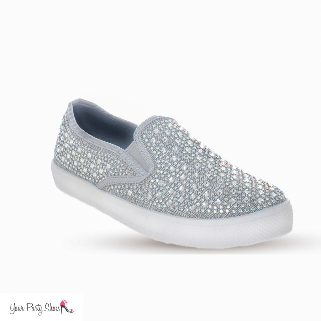 Peyton Slip on Sneakers Prom Shoes Crystal Embellished Canvas Flat Bling
