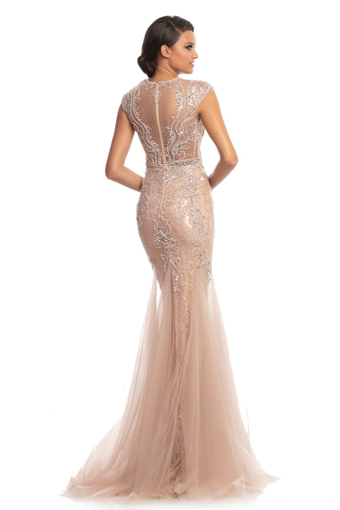 Johnathan Kayne 9039 Illusion Lace Evening Dress Cap Sleeve Mermaid Prom Dress
