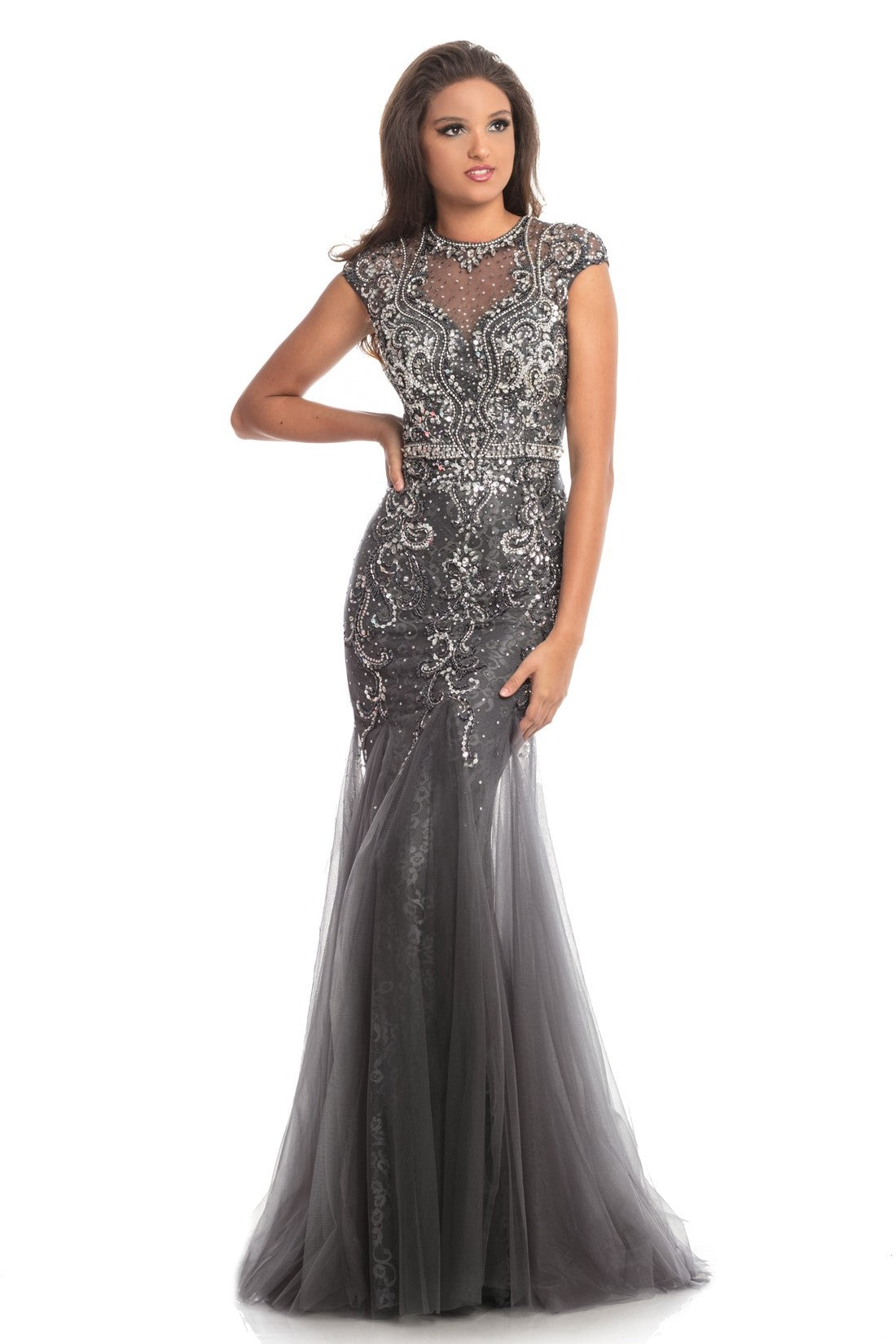Johnathan Kayne 9039 Illusion Lace Evening Dress Cap Sleeve Mermaid Prom Dress Pageant gown