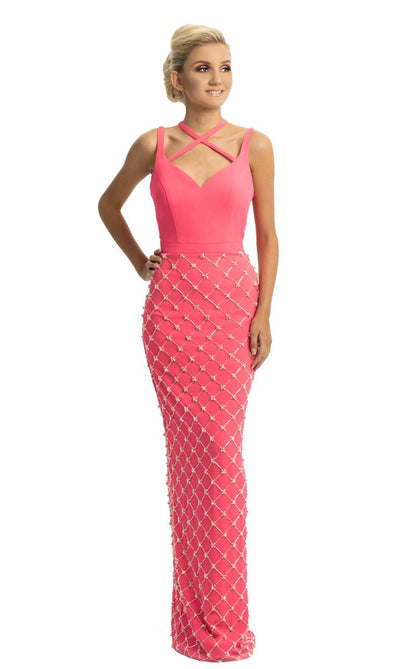 Johnathan Kayne 9064 V Neck Sheath Formal Dress V Neckline Size 4, 12