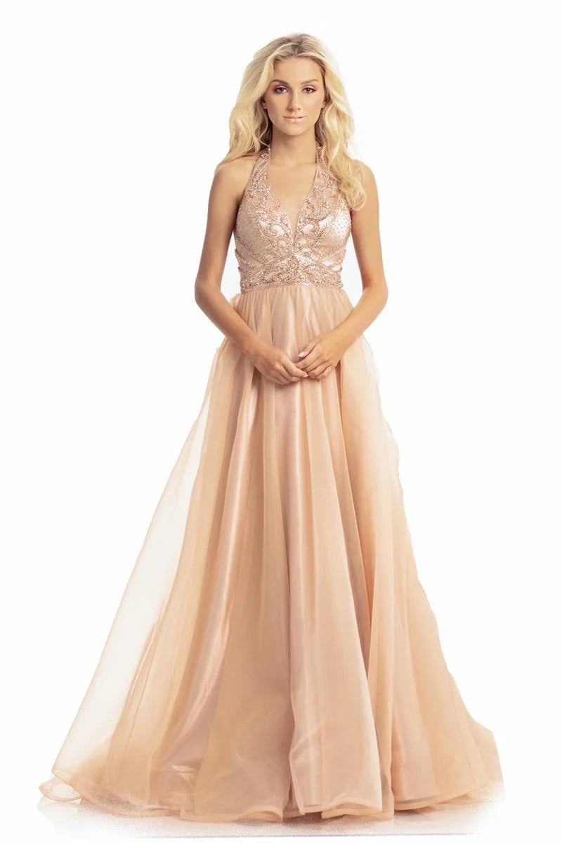 Johnathan Kayne 9066 Size 12 Rose Gold Halter prom Dress Formal Pageant Gown  Available Size: 12  Available Color: Rose Gold