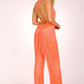 Lucci Lu 92107 Long Beaded Fringe Halter Jumpsuit Prom Pageant Formal Fun Fashion V Neck Open Back  Sizes: 0-14  Colors: Fuchsia, Orange, Red